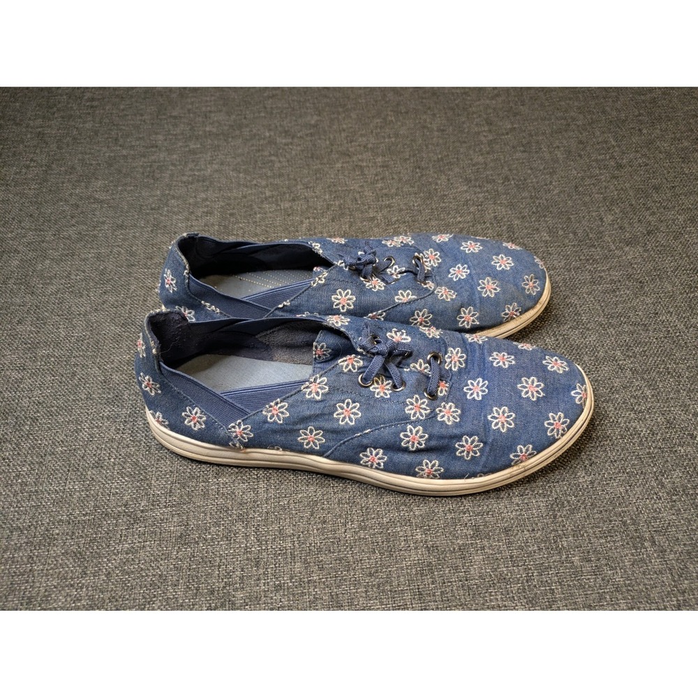 Clarks Cloudsteppers Womens 10 Floral Daisy Blue Canvas Slip On Mule Sneakers